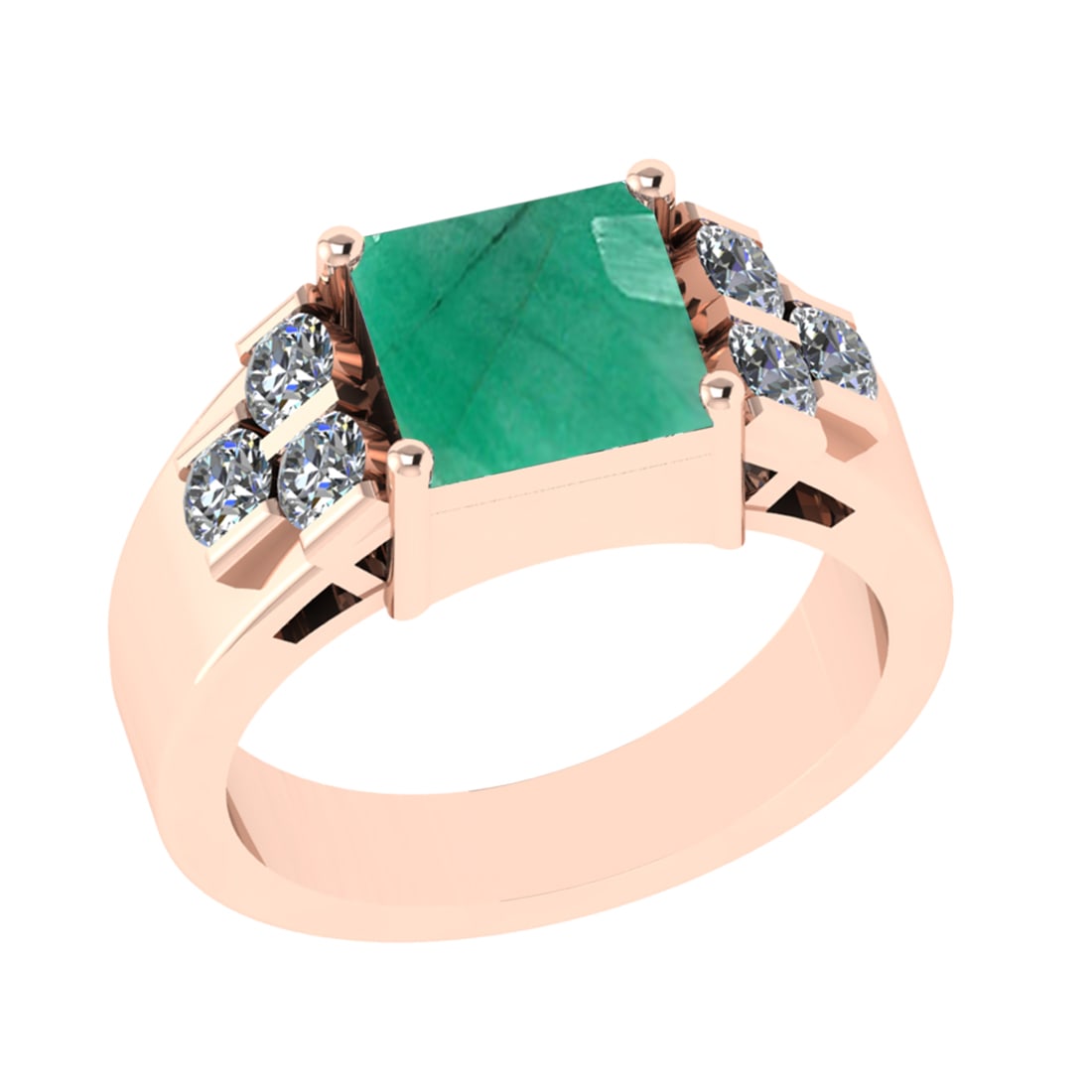 3.66 Ctw VS/SI1 Emerald and Diamond 14k Rose Gold Engagement Ring (ALL DIAM: Center Stone Weight :-3.00 Ctw ( Princess Cut) Center Stone Color :-Emerald Center Stone Setting : Prong Side Diamond Weight Of Ctw :- 0.66 Ctw Color : J-K Clarity : VS/SI1 Daimond Setting : Prong Met