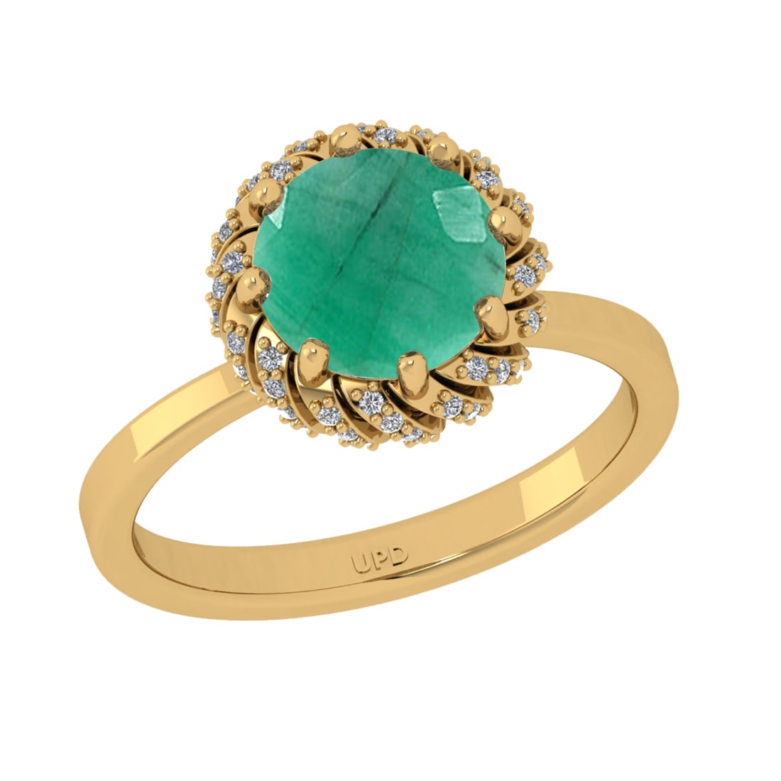 2.25 Ctw VS/SI1 Emerlad and Diamond Prong Set 14K Yellow Gold Engagement Ri: Center stone Weight :-: 2.00 Ctw ( Round Cut) Color :- Emerlad Center Stone Setting : Prong Side Diamond Weight Of Ctw 0.25 Ctw Color : J-K Clarity : VS/SI1 Stone Setting : Prong Metal Weight :