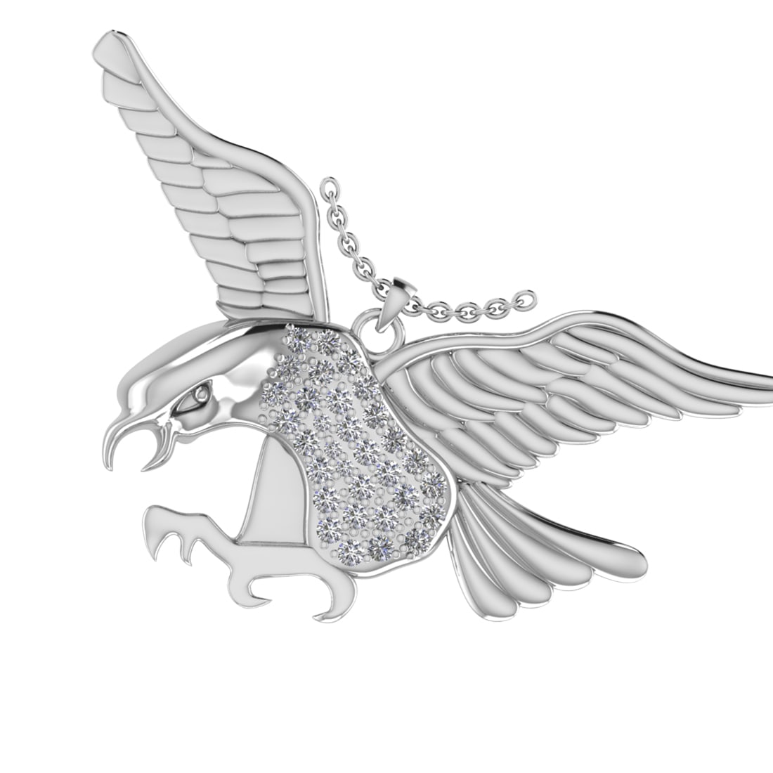 0.42 Ctw VS/SI1 Diamond 10K White Gold Bird theme Eagle Pendant (ALL DIAMON: Total Diamond Weight : 0.42 Ctw (Round cut) Center Diamond Color :- J-K Center Clarity : VS/SI1 Stone Setting : Prong Metal Weight : Approx 7.20 Gram 10K White Gold Bird theme Eagle Pendant (ALL DIAMO