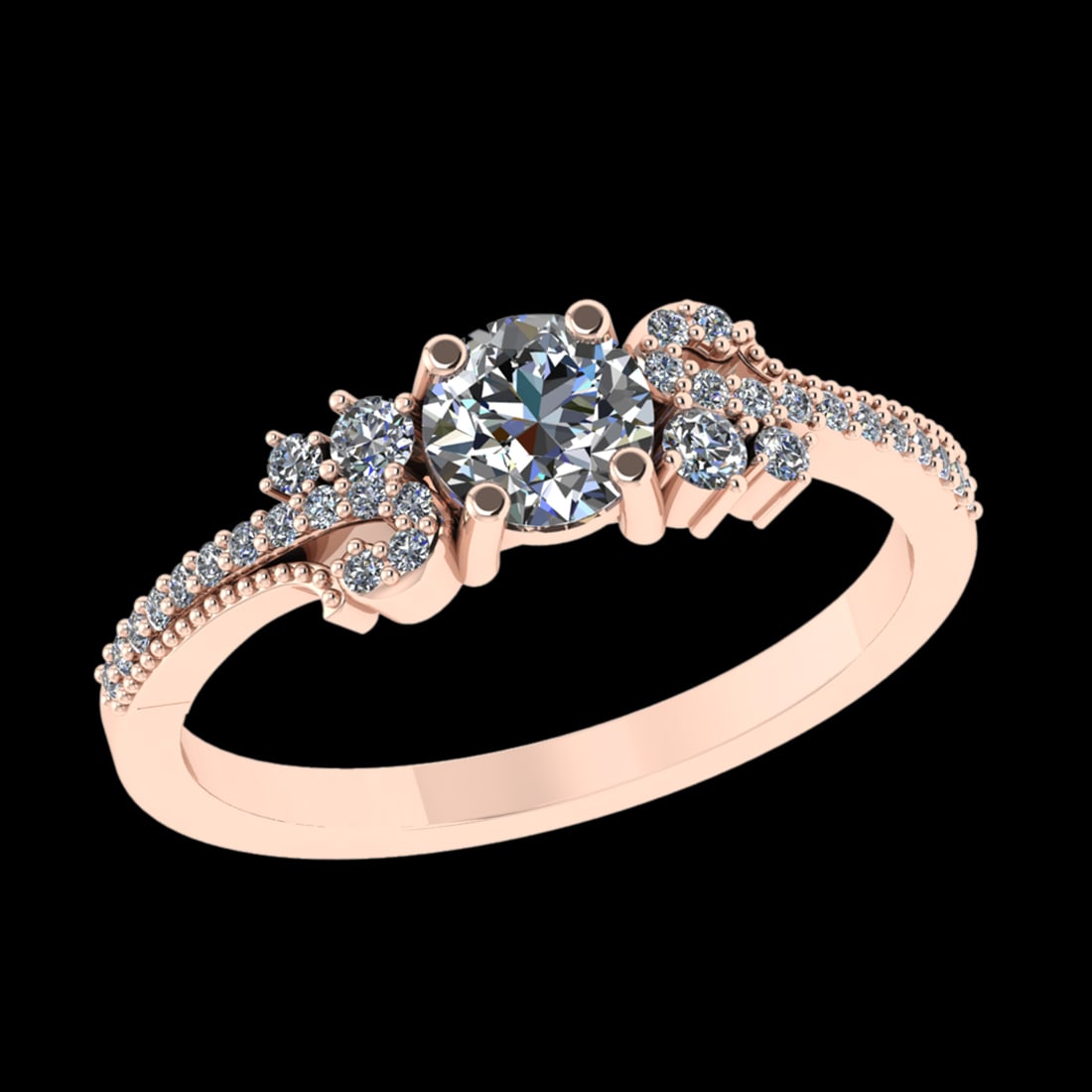 0.77 Ctw VS/SI1 Diamond 10k Rose Gold Engagement Ring (ALL DIAMOND ARE LAB: Center Daimond Weight :-0.50 Ctw ( Round Cut) Color : J-K Clarity : VS/SI1 Side Diamond Weight Of Ctw 0.27 Ctw Color : J-K Clarity : VS/SI1 Daimond Setting : Prong Metal Weight : Approx 4.32 gram 10k