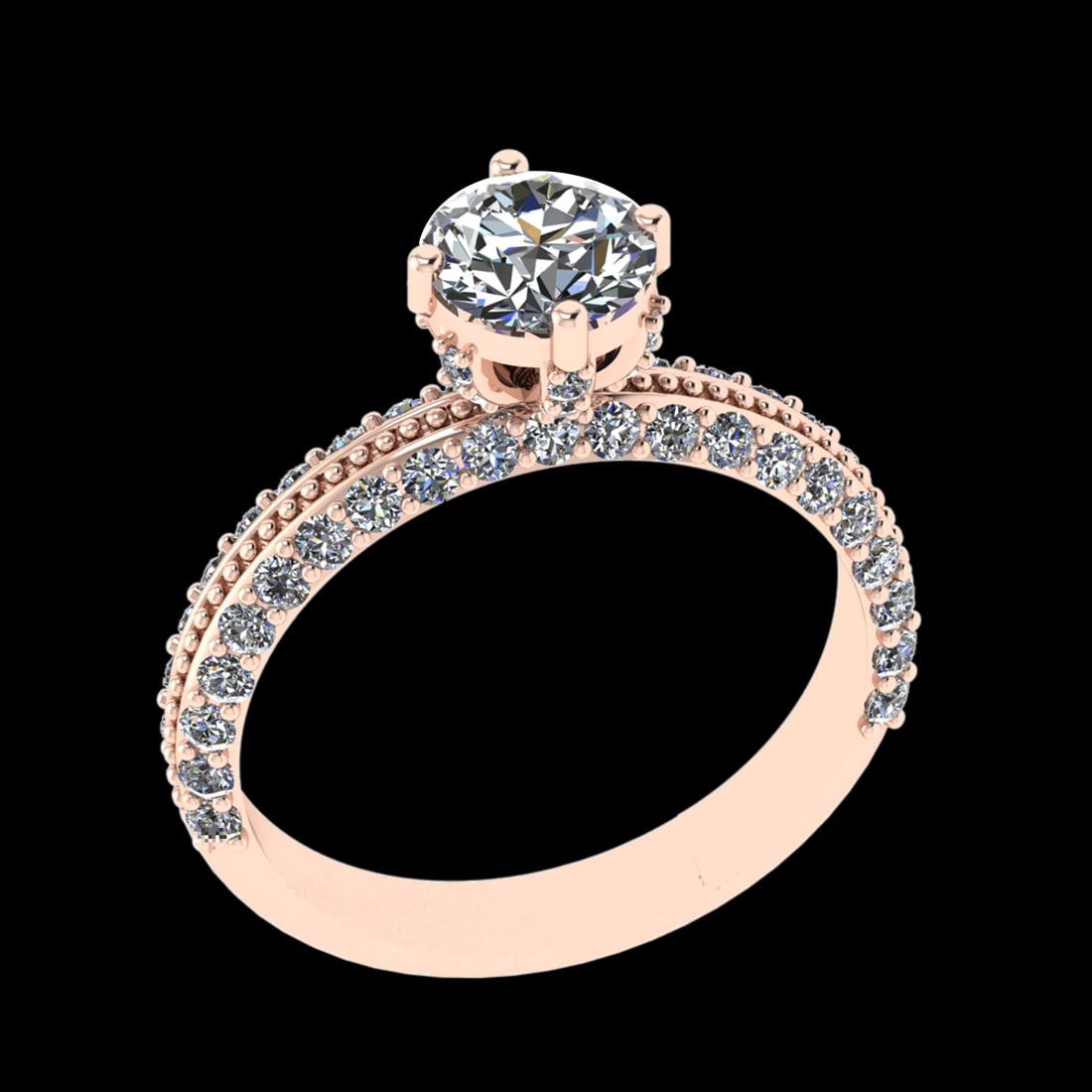 1.61 Ctw VS/SI1 Diamond 10k Rose Gold Engagement Ring (ALL DIAMOND ARE LAB: Center Daimond Weight :-0.84 Ctw ( Round Cut) Color : J-K Clarity : VS/SI1 Side Diamond Weight Of Ctw 0.77 Ctw Color : J-K Clarity : VS/SI1 Daimond Setting : Prong Metal Weight : Approx 3.86 gram 10k