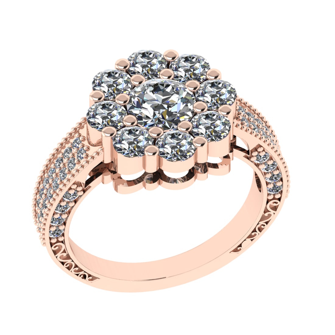 3.29 Ctw VS/SI1 Diamond Prong Set 14k Rose Gold Engagement Ring: Center Daimond Weight :-0.84 Ctw ( Round Cut) Color : G-H Clarity : VS/SI1 Side Diamond Weight Of Ctw 2.45 Ctw Color : G-H Clarity : VS/SI1 Daimond Setting : Prong Metal Weight : Approx 6.06 gram 14k