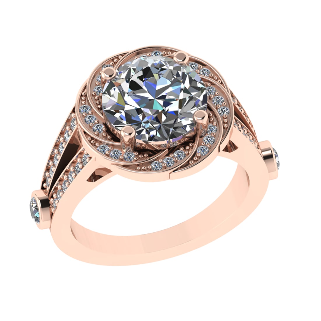 5.78 Ctw VS/SI1 Diamond 14k Rose Gold Engagement Ring: Center Daimond Weight :-5.09 Ctw ( Round Cut) Color : G-H Clarity : VS/SI1 Side Diamond Weight Of Ctw 0.69 Ctw Color : G-H Clarity : VS/SI1 Daimond Setting : Prong Metal Weight : Approx 6.06 gram 14k