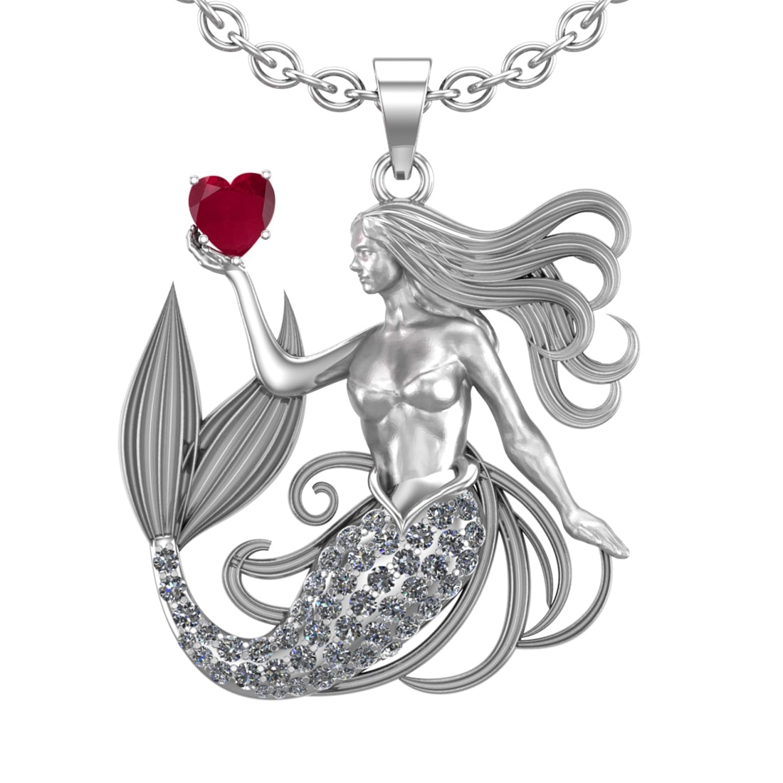 5.01 Ctw VS/SI1 Ruby and Diamond 14k white Gold Pandant (ALL DIAMOND ARE LA: Center Stone Weight :-2.00 Ctw ( Heart Cut) Center Stone Color :-Ruby Center Stone Setting : Prong Side Diamond Weight Of Ctw :- 3.01 Ctw Color : G-H Clarity : VS/SI1 Daimond Setting : Prong Metal Wei