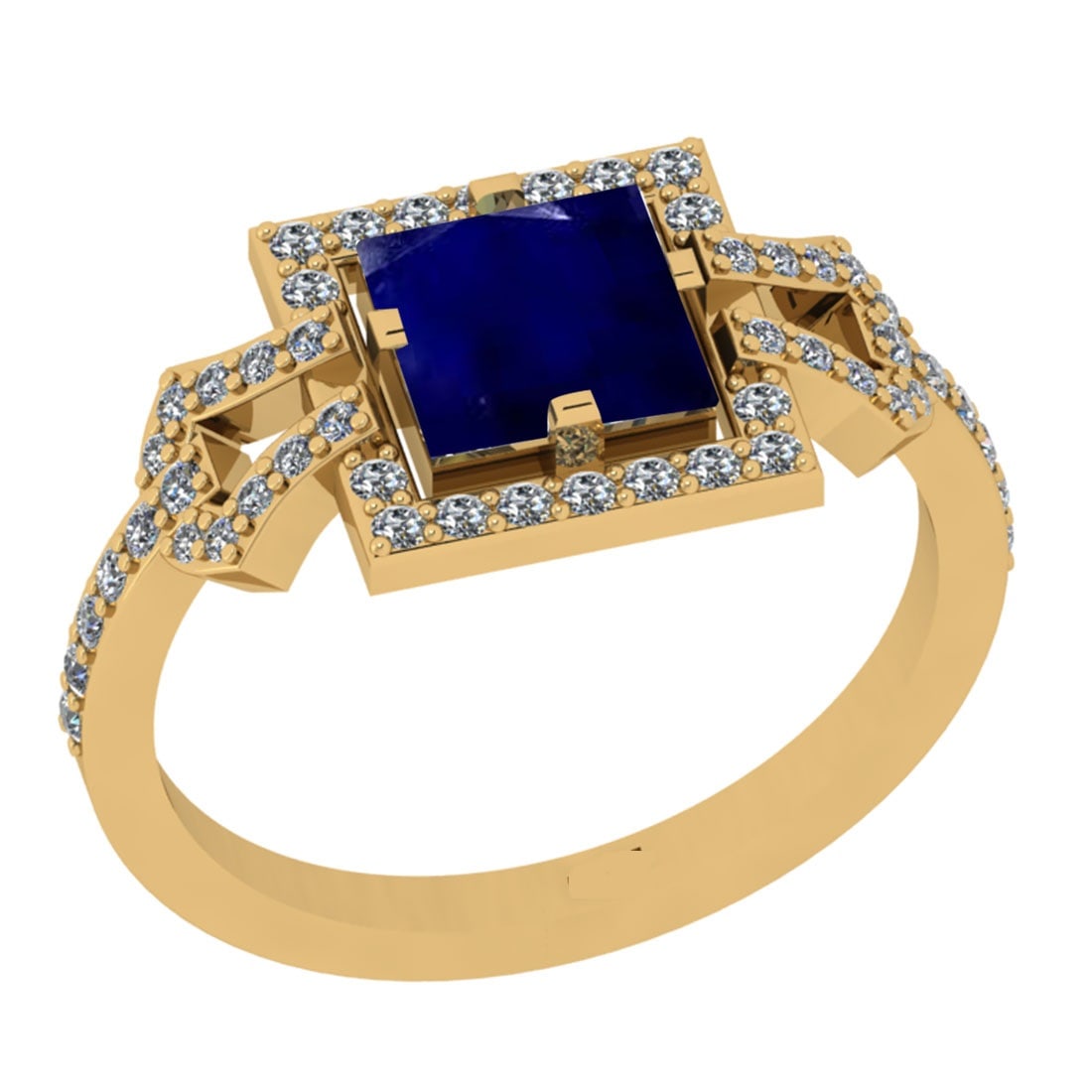 1.34 Ctw VS/SI1 Blue Sapphire And Diamond 14K Yellow Gold Wedding Halo Ring: Center Stone Weight : 1.00 Ctw (Cushion Cut )Center Stone Color : Blue Sapphire Stone Setting : Prong Side Stone Weight Of Ctw 0.34 Ctw Side Stone Color : J-K Stone Clarity : VS/SI1 Stone Setting : Pr