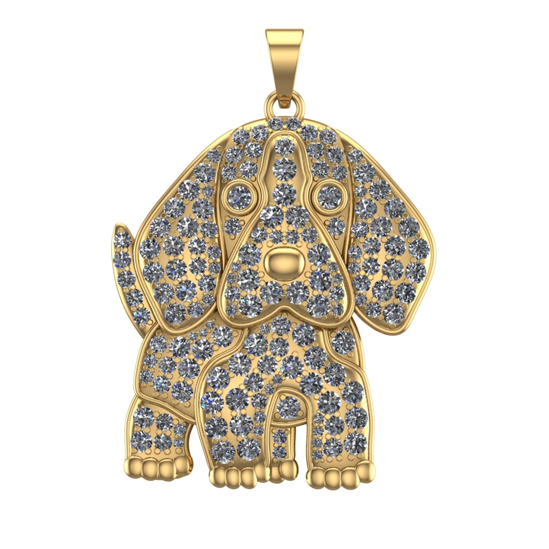 6.50 Ctw SI2/SI1 Diamond Prong Set 14k Yellow Gold Puppy Theme Pendant (ALL (1 of 1)