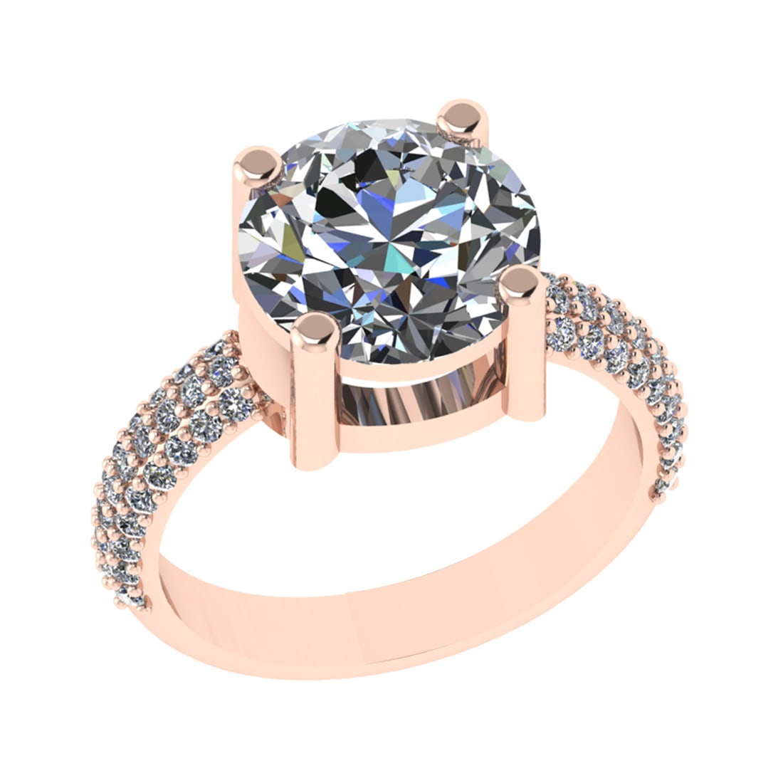 4.30 Ctw SI1/SI2 Diamond 14k Rose Gold Engagement Ring (ALL DIAMOND ARE LAB: Center Daimond Weight :-3.87 Ctw (Round Cut) Color : G-H Clarity : SI1/SI2 Side Diamond Weight Of Ctw 0.43 Ctw Color : G-H Clarity : SI1/SI2 Daimond Setting : Prong Metal Weight : Approx 4.45 gram 14k