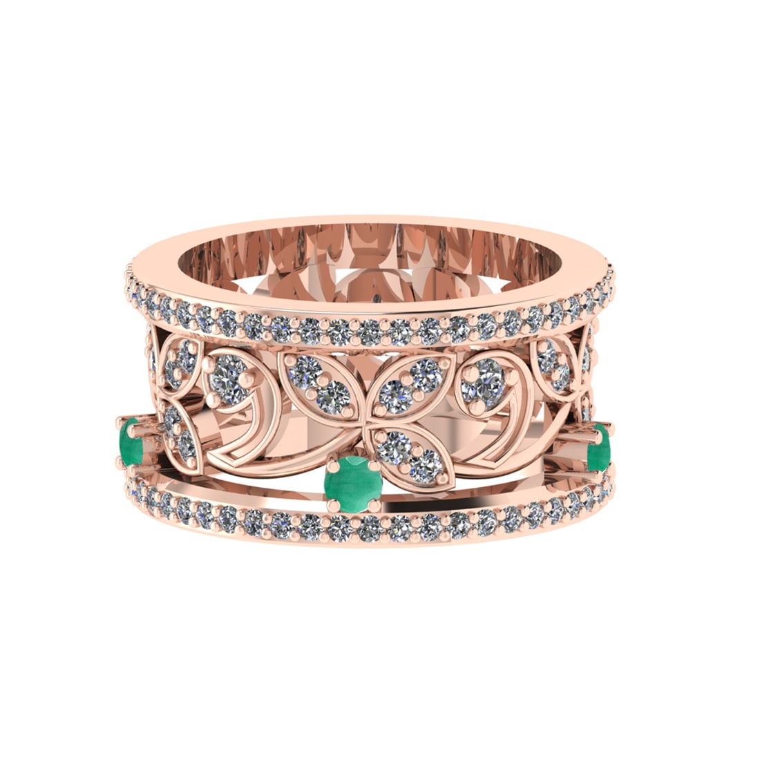 1.79 Ctw VS/SI1 Emerald and Diamond 14k Rose Gold Engagement Ring (ALL DIAM: Center Stone Weight :-0.34 Ctw ( Round Cut) Center Stone Color :-Emerald Center Stone Setting : Prong Side Diamond Weight Of Ctw :- 1.44 Ctw Color : G-H Clarity : VS/SI1 Daimond Setting : Prong Metal