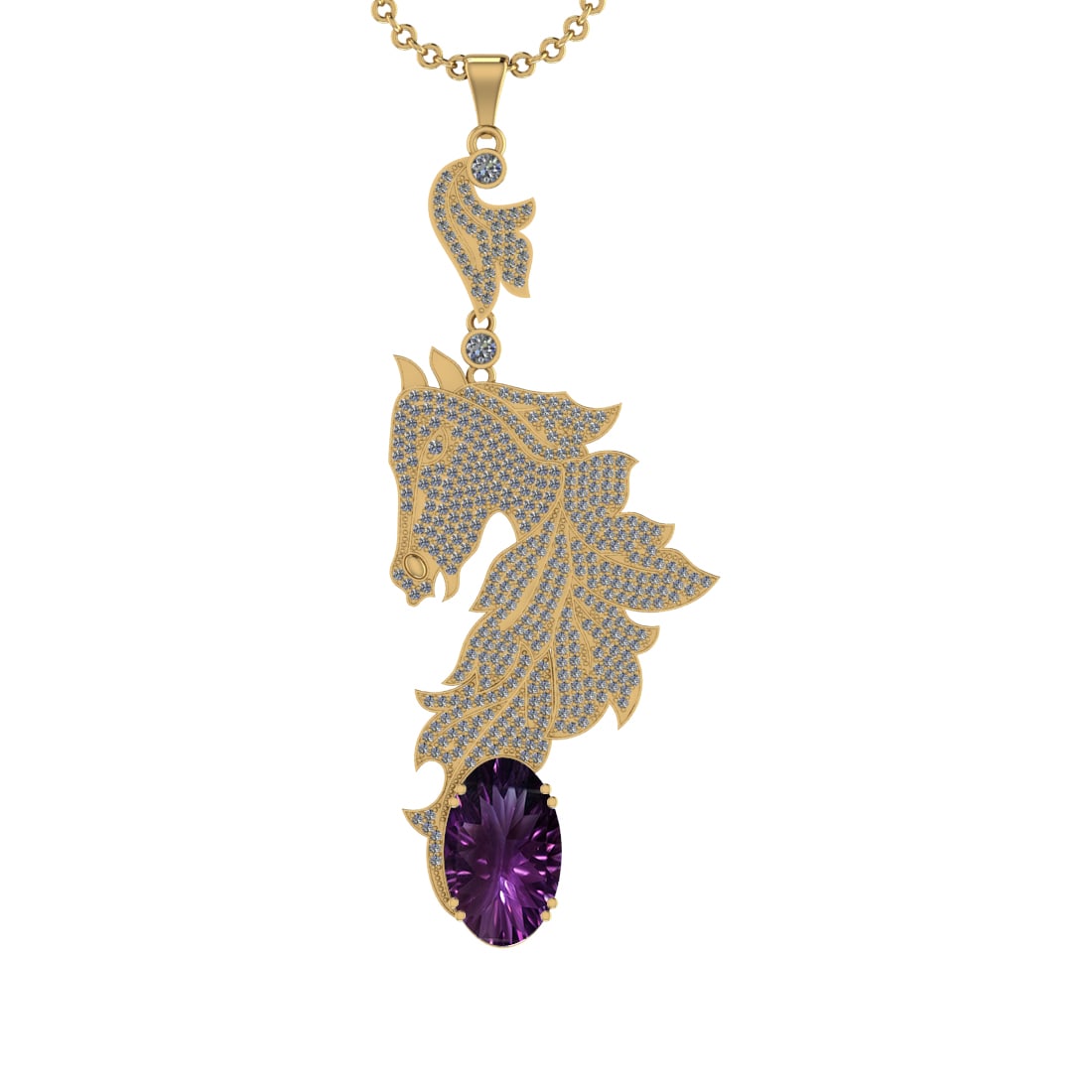 25.49 Ctw VS/SI1 Amethyst and Diamond Prong Set 14k Yellow Gold Pendant (AL: Center Stone Weight : 21.95 Ctw ( Oval Cut) Center Stone Color :-Amethyst Setting : Prong Side Weight Of Ctw 3.54 Ctw Color : J-K Clarity : VS/SI1 Stone Setting : Prong Metal Weight : Approx 19.80 gra
