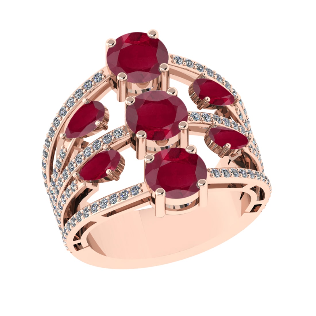 4.22 Ctw VS/SI1 Ruby and Diamond 14k Rose Gold Engagement Ring (ALL DIAMOND: Center Stone Weight :-3.52 Ctw ( Pear & Round cut )Center Stone Color :-Ruby Center Stone Setting : Prong Side Diamond Weight Of Ctw :- 0.70 Ctw Color : J-K Clarity : VS/SI1 Daimond Setting : Prong