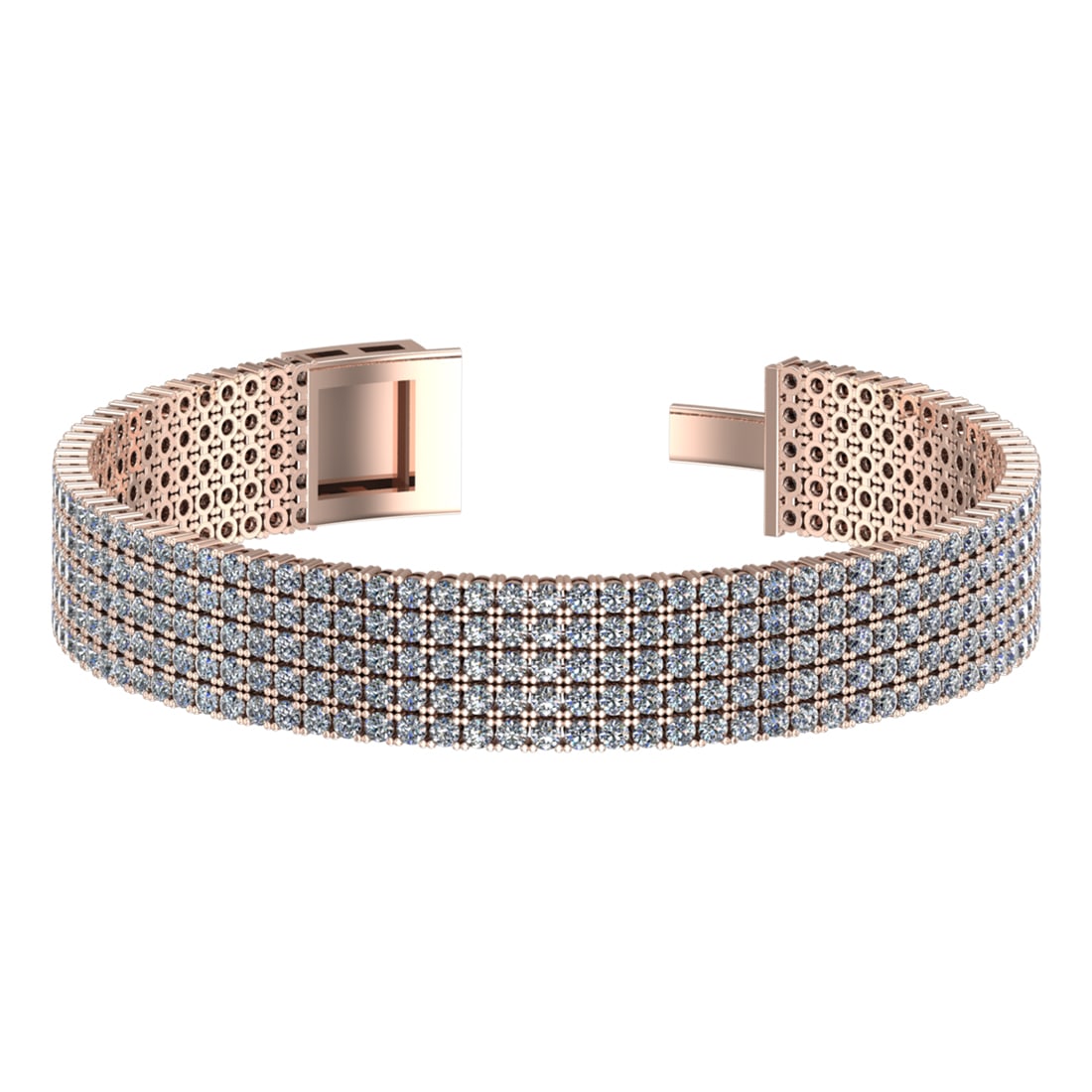 11.25 Ctw VS/SI1 Diamond Prong Set 14k Rose Gold Bracelet: Total Daimond Weight :-11.25 Ctw Color : G-H Clarity : VS/SI1 Setting : Prong Metal Weight : Approx 29.10 gram 14k Rose Gold Bracelet (ALL DIAMOND ARE LAB GROWN ) T4-2.0-5CB #3SS96468v15