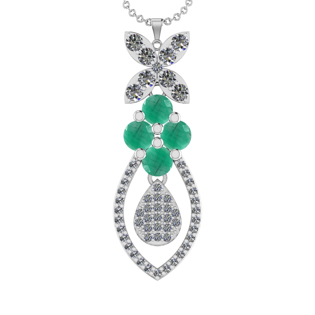 19.90Ctw VS/SI1 Emerald and Diamond 14K White Gold Necklace(ALL DIAMOND ARE: Center Stone Weight :8.00Ctw (Round cut) Color :- Emerald Center Stone Setting : Prong Side Diamond Weight Of Ctw11.90Ctw Color : J-K Clarity : VS/SI1 Stone Setting : Prong Metal Weight : Approx17.28g