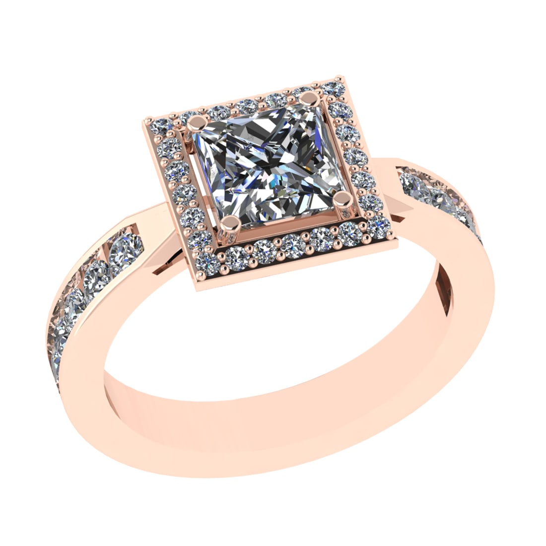 1.67 Ctw VS/SI1 Diamond Prong Set 18k Rose Gold Engagement Ring: Center Diamond Weight :-1.05 Ctw ( Princess cut) Color :- G-H Clarity : VS/SI1 Center Stone Setting : Prong Side Diamond Weight Of Ctw 0.62 Ctw Color : G-H Clarity : VS/SI1 Stone Setting : Prong Metal