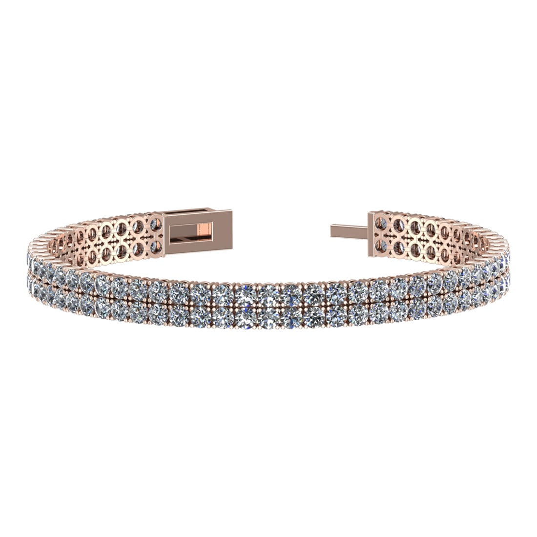 11.00 Ctw VS/SI1 Diamond Prong Set 14k Rose Gold Bracelet: Total Daimond Weight :-11.00 Ctw Color : G-H Clarity : VS/SI1 Setting : Prong Metal Weight : Approx 19.50 gram 14k Rose Gold Bracelet (ALL DIAMOND ARE LAB GROWN ) T4-3.0-2B #3SS96462v15