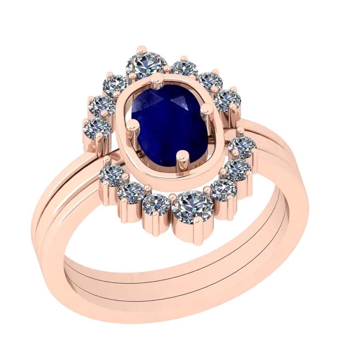 1.40 Ctw VS/SI1 Blue Sapphire And Diamond 14K Rose Gold Anniversary Ring: Center Stone Weight : 0.80 Ctw (Cushion Cut) Center Stone Color : Blue Sapphire Stone Setting : Prong Side Stone Weight Of Ctw 0.60 Ctw Side Stone Color : J-K Stone Clarity : VS/SI1 Stone Setting : Pr