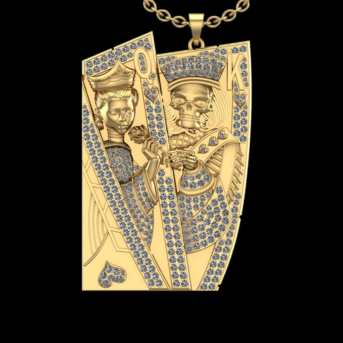 9.40 Ctw VS/SI1 Diamond Prong Set 18K Yellow Gold Poker theme Necklace (ALL: Total Diamond Weight : 9.40 Ctw (Round cut) Center Diamond Color :- G-H Center Clarity : VS/SI1 Stone Setting : Prong Metal Weight : Approx 14.90 Gram 18K Yellow Gold Poker theme Necklace (ALL DIAMOND