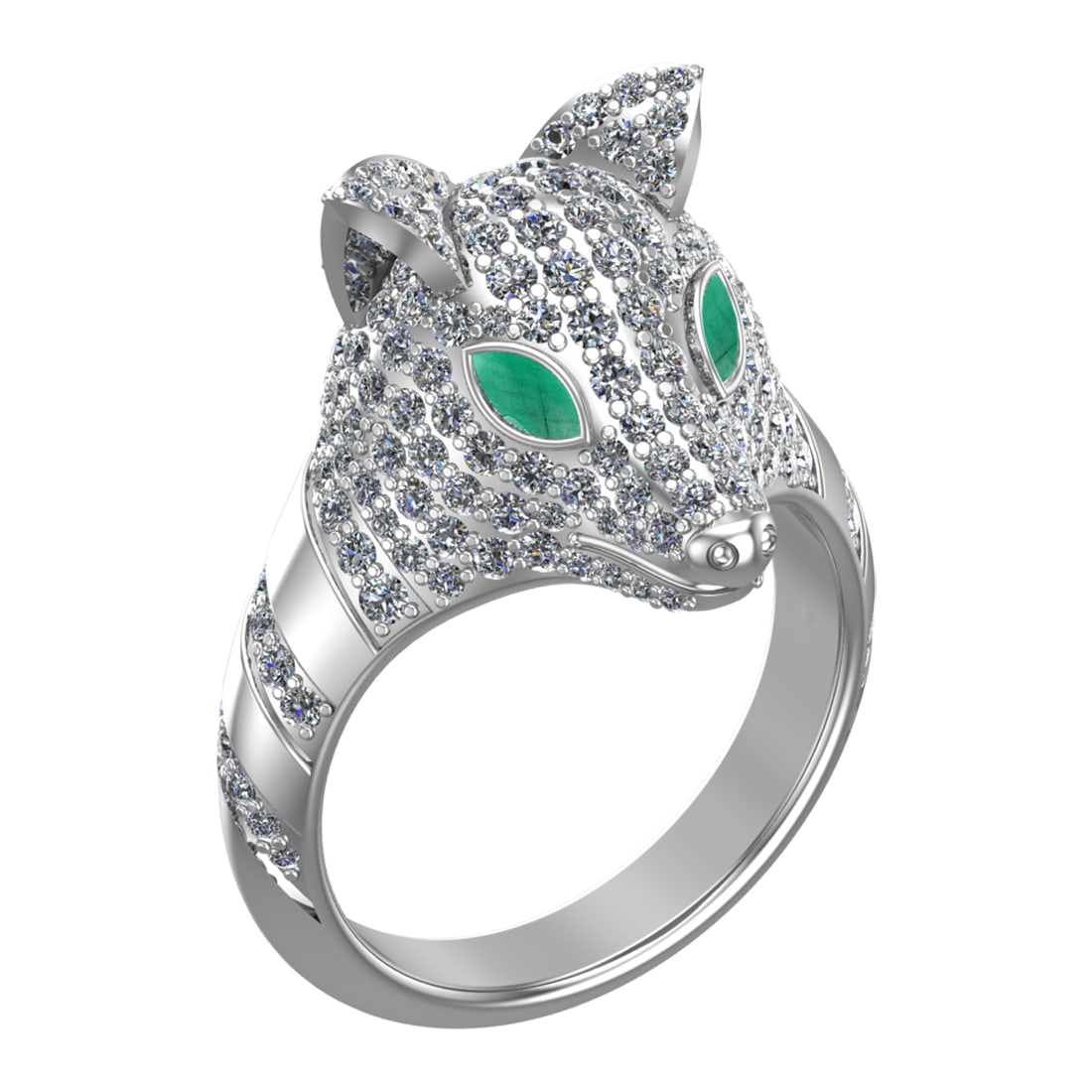2.31 Ctw VS/SI1 Emerald and Diamond 14k white Gold Animal theme Ring (ALL D: Center Stone Weight :-0.20 Ctw ( MarquiseCut) Center Stone Color :-Emerald Center Stone Setting : Prong Side Diamond Weight Of Ctw :- 2.11 Ctw Color : J-K Clarity : VS/SI1 Daimond Setting : Prong Meta
