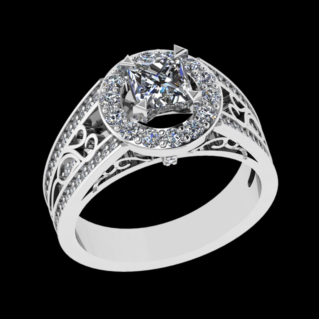 1.57 Ctw VS/SI1 Diamond 10k white Gold Engagement Ring (ALL DIAMOND ARE LAB: Center Daimond Weight :-0.75 Ctw ( Princess Cut) Color : J-K Clarity : VS/SI1 Side Diamond Weight Of Ctw 0.82 Ctw Color : J-K Clarity : VS/SI1 Daimond Setting : Prong Metal Weight : Approx 4.66 gram 1