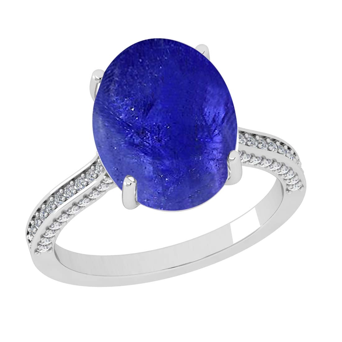 7.14 CtwVS/SI1 Tanzanite and Diamond 14k White Gold Pendant (ALL DIAMOND AR: Center Stone Weight :-6.30 Ctw ( Oval Cab) Center Stone Color :-Tanzanite Center Stone Setting : Prong Side Diamond Weight Of Ctw :- 0.84 Ctw Color : J-K Clarity : VS/SI1 Daimond Setting : Prong Metal