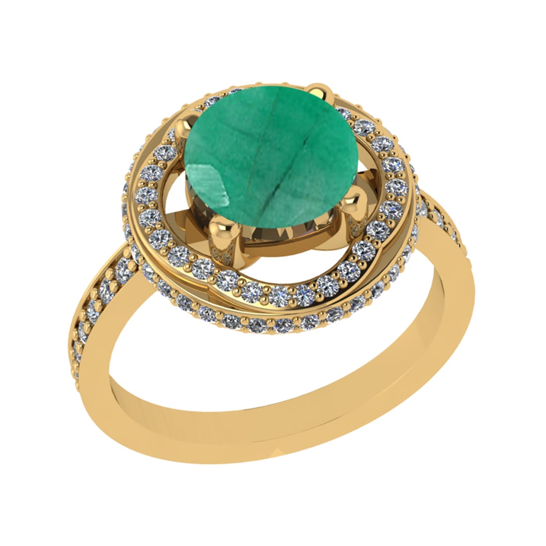 3.12 Ctw VS/SI1 Emerald and Diamond 14k Yellow Gold Engagement Ring: Center Stone Weight :-2.00 Ctw ( Round Cut) Center Stone Color :-Emerald Center Stone Setting : Prong Side Diamond Weight Of Ctw :- 1.12 Ctw Color : J-K Clarity : VS/SI1 Daimond Setting : Prong Metal