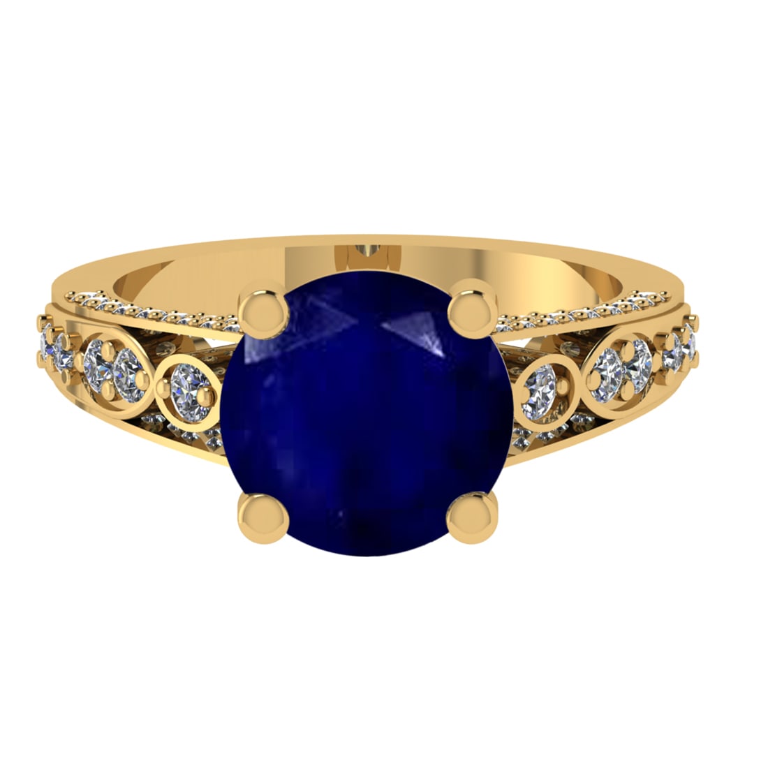 3.32 Ctw VS/SI1 Blue Sapphire and Diamond 14k Yellow Gold Engagement Ring (: Center Stone Weight :-2.75 Ctw ( Round Cut) Center Stone Color :-Blue Sapphire Center Stone Setting : Prong Side Diamond Weight Of Ctw 0.58 Ctw Color : G-H Clarity : VS/SI1 Daimond Setting : Prong Met