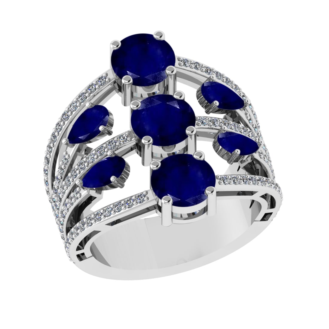 4.22 Ctw VS/SI1 Blue Sapphire and Diamond 14k white Gold Engagement Ring (A: Center Stone Weight :-3.52 Ctw ( Pear & Round cut )Center Stone Color :-Blue Sapphire Center Stone Setting : Prong Side Diamond Weight Of Ctw :- 0.70 Ctw Color : J-K Clarity : VS/SI1 Daimond Setting