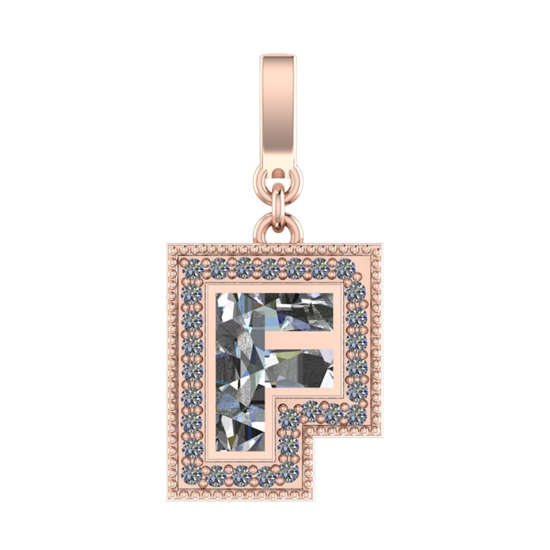 0.93 Ctw SI2/SI1 Diamond Prong Set 14k Rose Gold Alphabet-F Pendant (ALL DI: Center Daimond Weight :-0.79 Ctw Color : White Side Diamond Weight Of Ctw 0.14 Ctw Color : G-H Clarity : SI2/SI1 Daimond Setting : Prong Metal Weight : Approx 3.86 gram 14k Rose Gold Alphabet-F Pendan