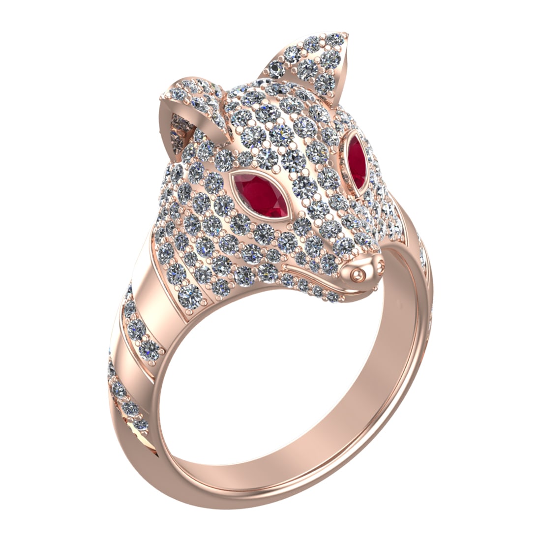 2.31 Ctw VS/SI1 Ruby and Diamond 14k Rose Gold Animal theme Ring (ALL DIAMO: Center Stone Weight :-0.20 Ctw ( MarquiseCut) Center Stone Color :-Ruby Center Stone Setting : Prong Side Diamond Weight Of Ctw :- 2.11 Ctw Color : J-K Clarity : VS/SI1 Daimond Setting : Prong Metal W