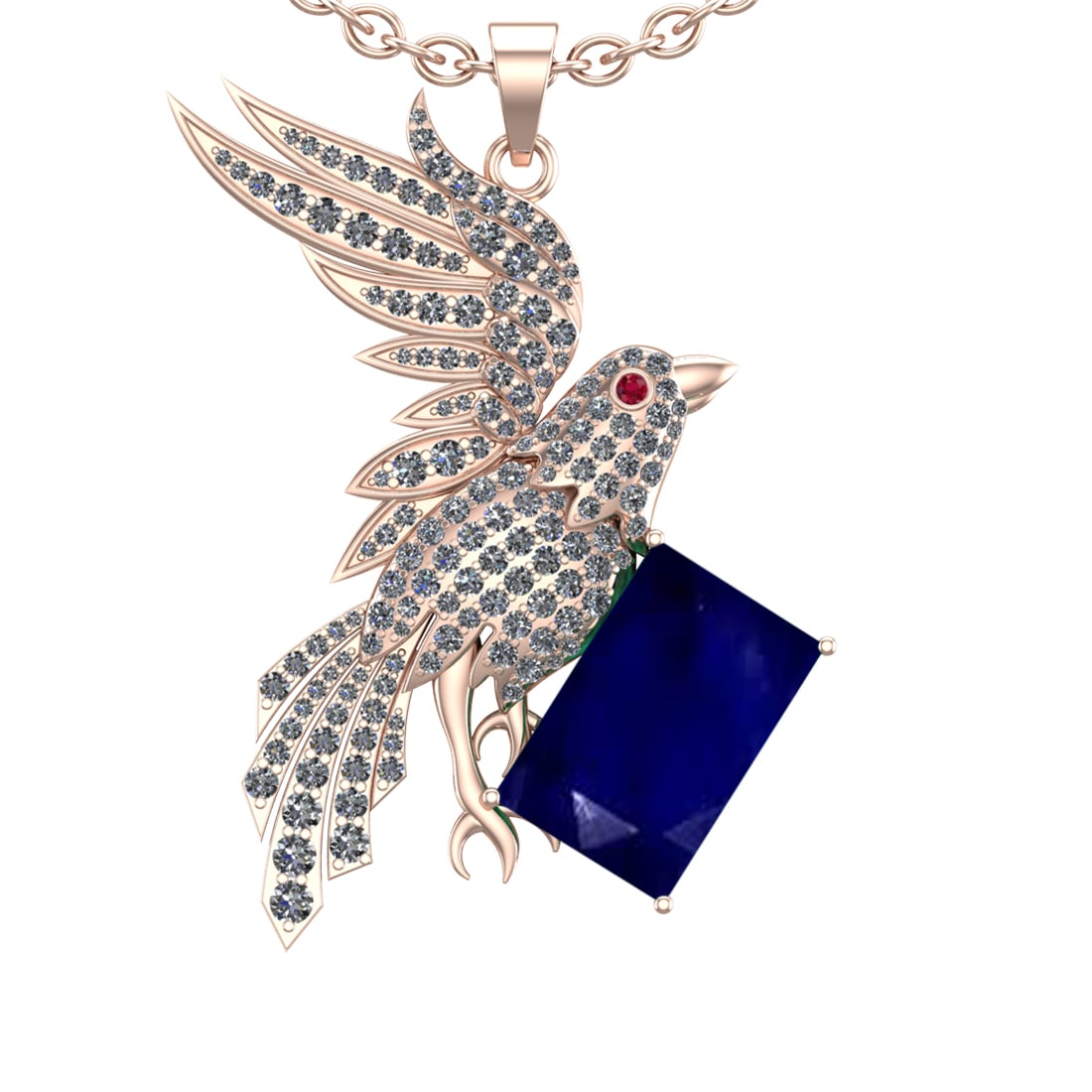 9.27 Ctw VS/SI1 Blue Sapphire and Diamond 14K Rose Gold Pendant (ALL DIAMON: Center Stone Weight :-6.46 Ctw ( Emerald Cut) Color :- Blue Sapphire Setting : Prong Side Diamond Weight Of Ctw 2.81 Ctw Color : J-K Clarity : VS/SI1 Stone Setting : Prong Metal Weight : Approx 14.90