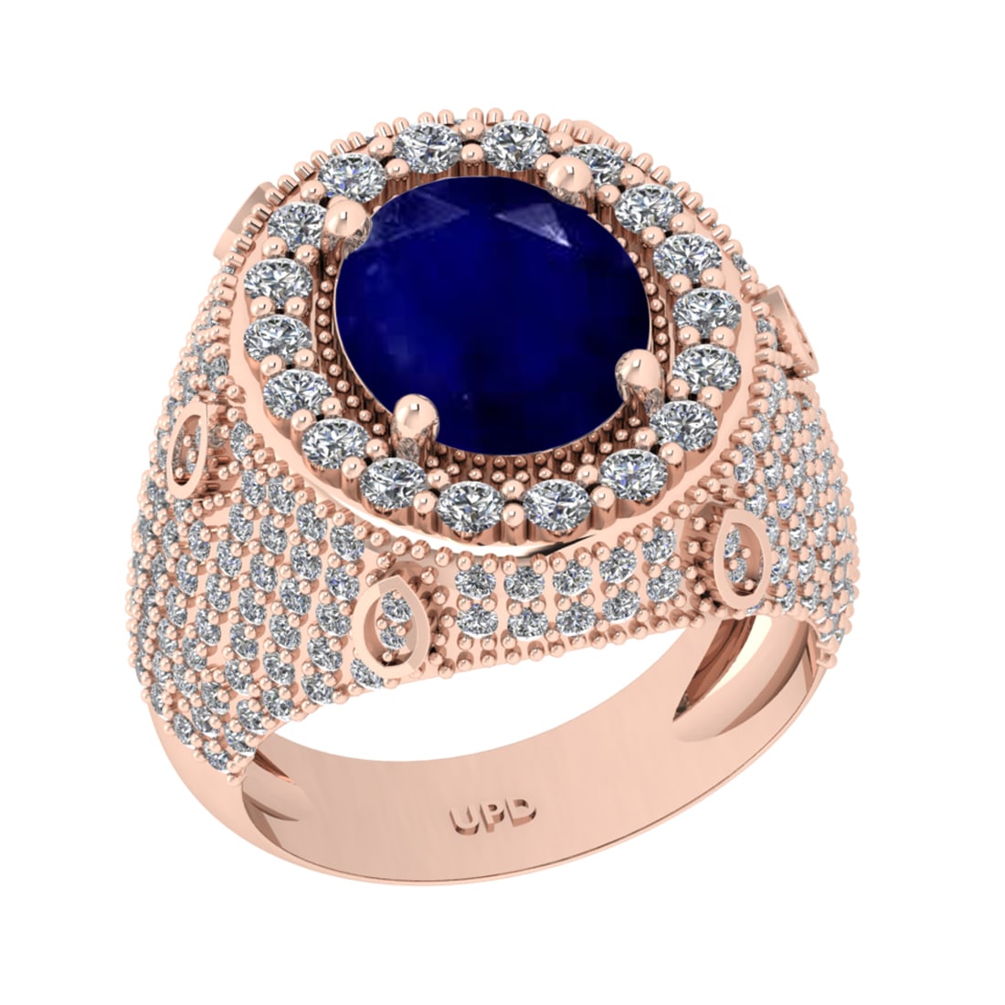 7.00 Ctw VS/SI1 Blue Sapphire And Diamond 14K Rose Gold Engagement Ring: Center Stone Weight : 5.10 Ctw ( Oval Cut ) Center Stone Color : Blue Sapphire Stone Setting : Prong Side Diamond Weight Of Ctw1.90 Ctw Side Stone Color : G-H Stone Clarity : VS/SI1 Stone Setting : Pr