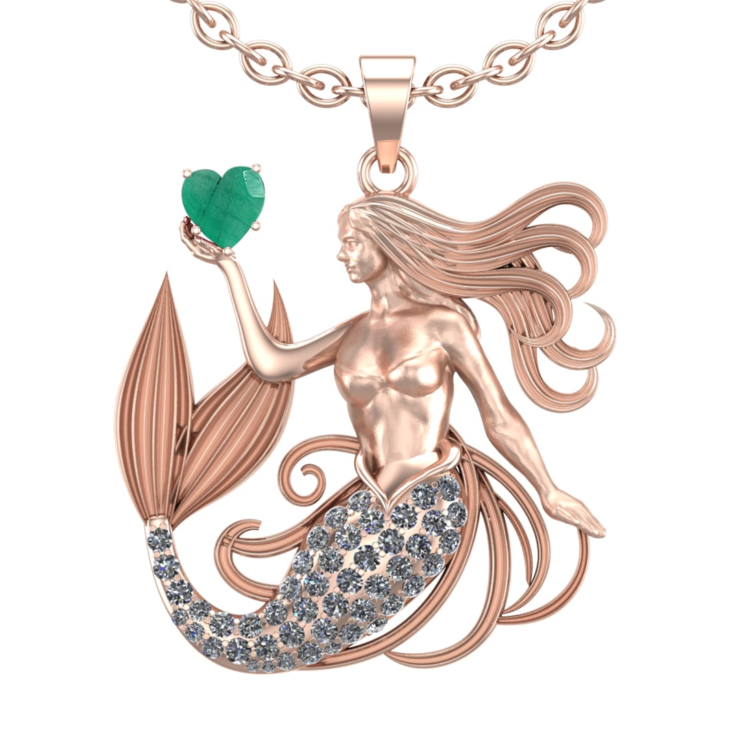 5.01 Ctw VS/SI1 Emerald and Diamond 14k Rose Gold Pandant (ALL DIAMOND ARE: Center Stone Weight :-2.00 Ctw ( Heart Cut) Center Stone Color :-Emerald Center Stone Setting : Prong Side Diamond Weight Of Ctw :- 3.01 Ctw Color : G-H Clarity : VS/SI1 Daimond Setting : Prong Metal