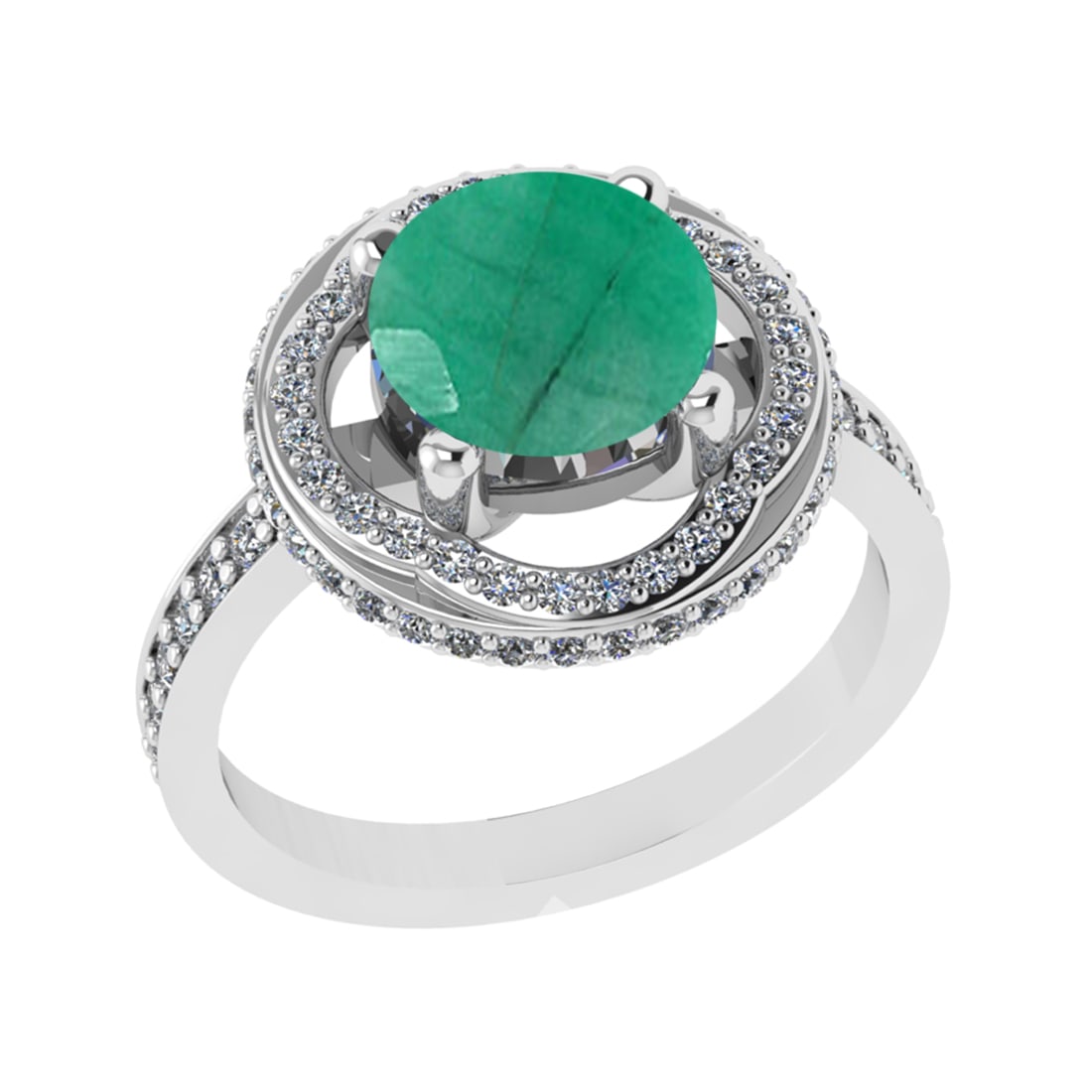 3.12 Ctw VS/SI1 Emerald and Diamond 14k white Gold Engagement Ring: Center Stone Weight :-2.00 Ctw ( Round Cut) Center Stone Color :-Emerald Center Stone Setting : Prong Side Diamond Weight Of Ctw :- 1.12 Ctw Color : J-K Clarity : VS/SI1 Daimond Setting : Prong Metal