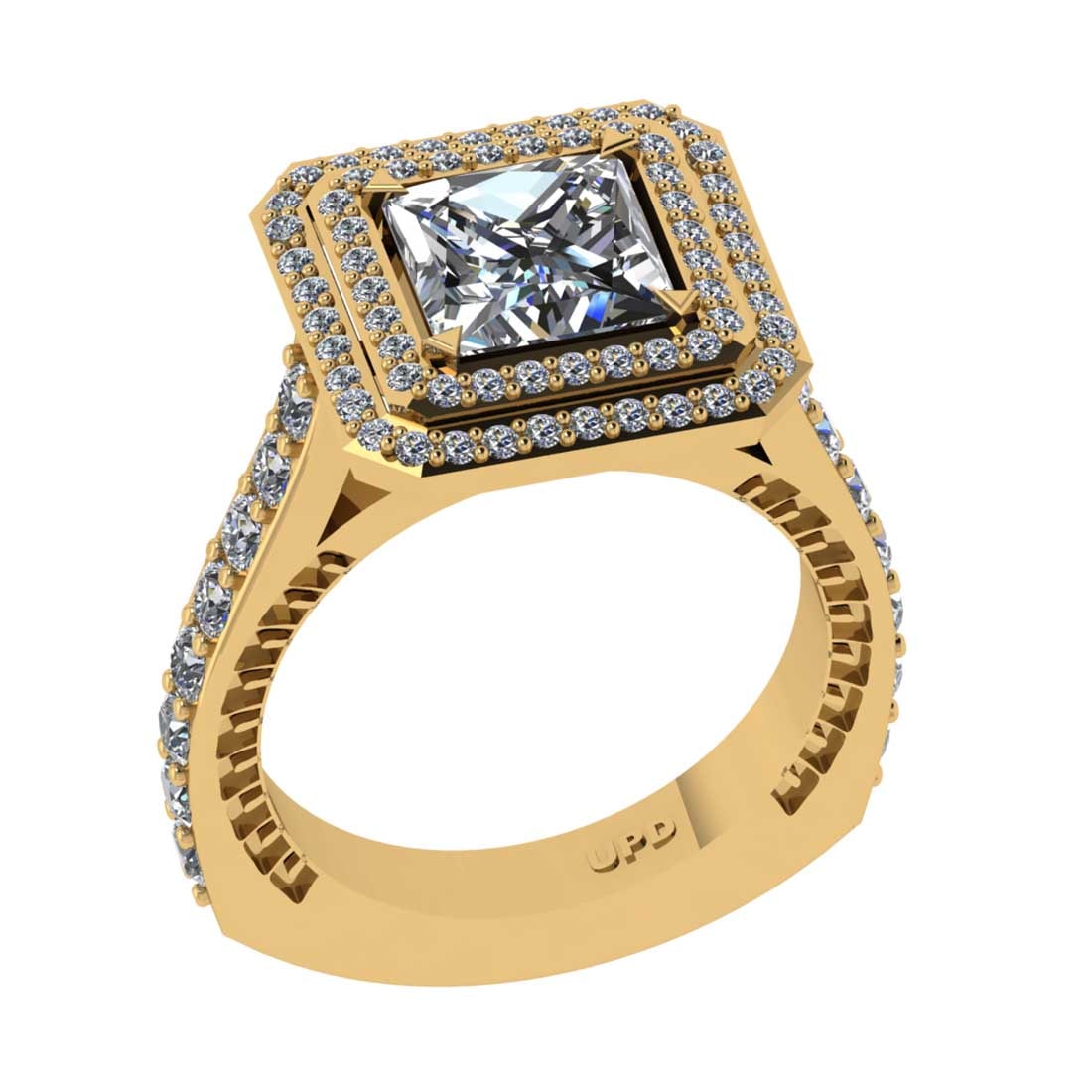 2.86 Ctw VS/SI1 Diamond 14K Yellow Gold Engagement Ring: Center Diamond Weight : 1.50 Ctw (Princess Cut) Center Diamond Color :-G-H Center Stone Setting : Prong Clarity : VS/SI1 Total Weight Of Ctw 1.36 Ctw Color : G-H Clarity : VS/SI1 Stone Setting : Prong