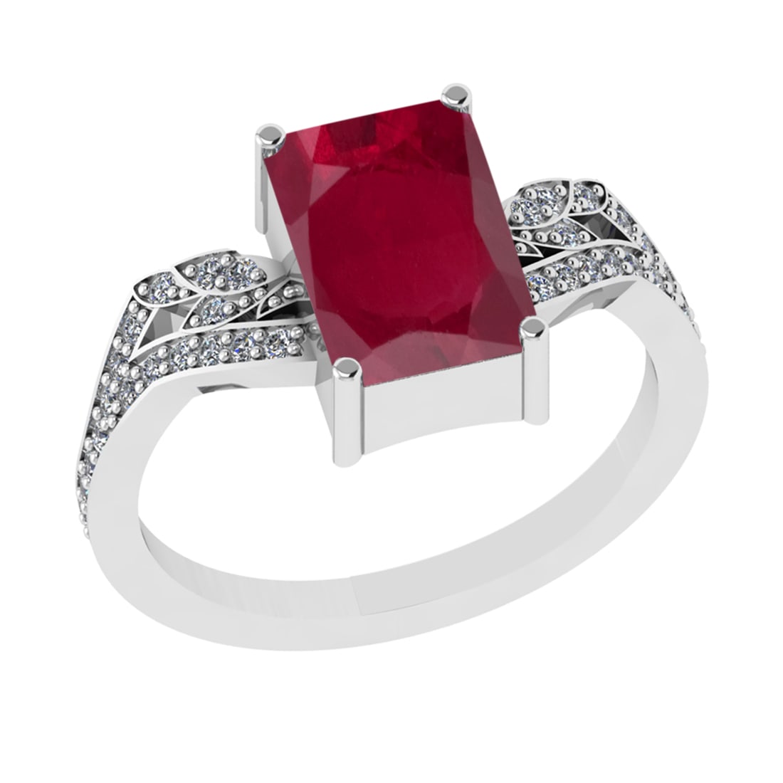2.77 Ctw VS/SI1 Ruby and Diamond 14k white Gold Engagement Ring (ALL DIAMON: Center Stone Weight :-2.50 Ctw ( Emerald Cut) Center Stone Color :-Ruby Center Stone Setting : Prong Side Diamond Weight Of Ctw :- 0.27 Ctw Color : J-K Clarity : VS/SI1 Daimond Setting : Prong Metal