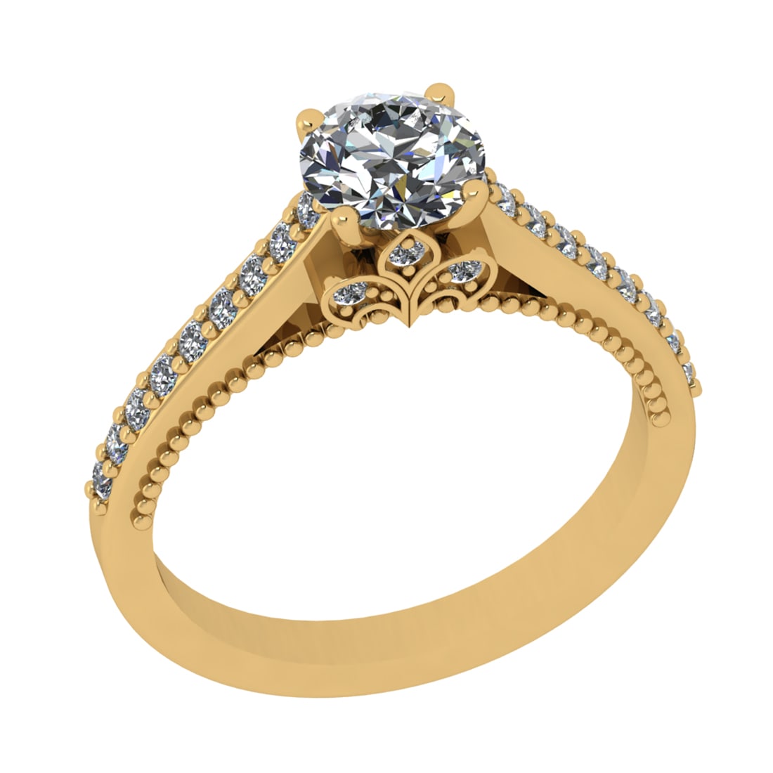 1.15 Ctw SI1/SI2 Diamond Prong Set 14k Yellow Gold Engagement Ring: Center Daimond Weight :-0.84 Ctw ( Round Cut) Color : G-H Clarity : SI1/SI2 Side Diamond Weight Of Ctw 0.31 Ctw Color : G-H Clarity : SI1/SI2 Daimond Setting : Prong Metal Weight : Approx 3.99 gram 14