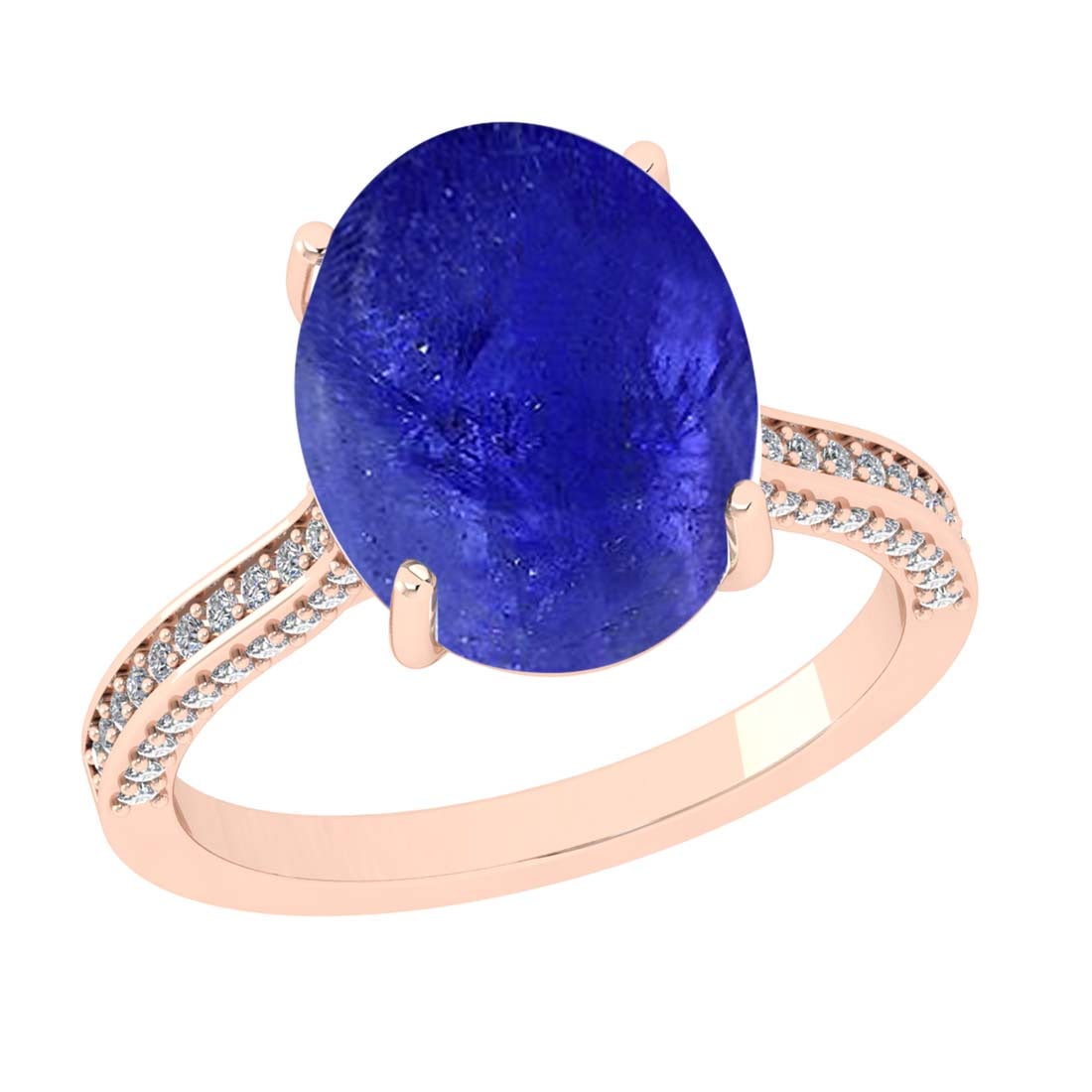 7.14 CtwVS/SI1 Tanzanite and Diamond 14k Rose Gold Pendant (ALL DIAMOND ARE: Center Stone Weight :-6.30 Ctw ( Oval Cab) Center Stone Color :-Tanzanite Center Stone Setting : Prong Side Diamond Weight Of Ctw :- 0.84 Ctw Color : J-K Clarity : VS/SI1 Daimond Setting : Prong Metal