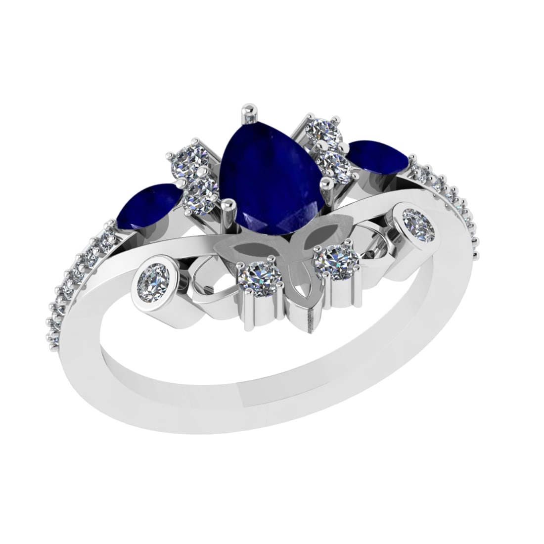 1.75 Ctw VS/SI1 Blue Sapphire and Diamond 14k white Gold Engagement Ring (A: Center Stone Weight :-0.95 Ctw ( Pear & Marquise Cut) Center Stone Color :-Blue Sapphire Center Stone Setting : Prong Side Diamond Weight Of Ctw 0.80 Ctw Color : G-H Clarity : VS/SI1 Daimond Setting :