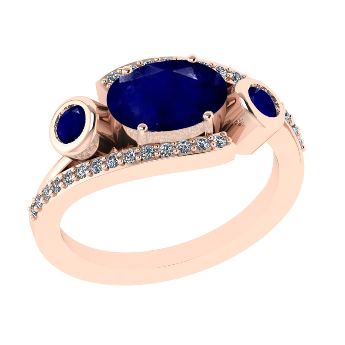 2.94 Ctw VS/SI1 Blue Sapphire and Diamond 14k Rose Gold Engagement Ring (AL: Center Stone Weight :-2.70 Ctw ( Oval & Round Cut) Center Stone Color :-Blue Sapphire Center Stone Setting : Prong Side Diamond Weight Of Ctw 0.22 Ctw Color : G-H Clarity : VS/SI1 Daimond Setting : Pr