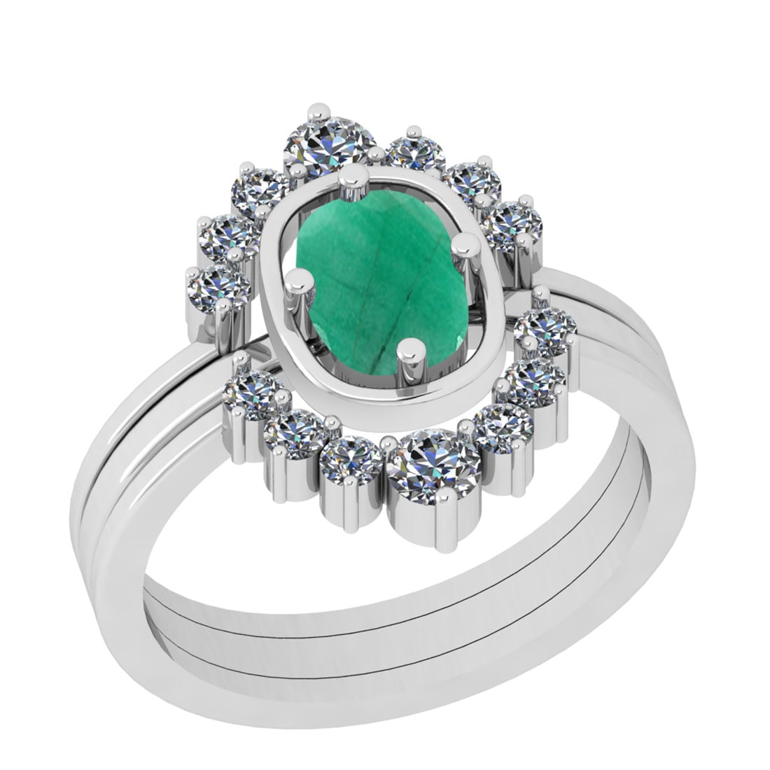 1.40 Ctw VS/SI1 Emerald And Diamond 14K White Gold Anniversary Ring: Center Stone Weight : 0.80 Ctw (Cushion Cut) Center Stone Color : Emerald Stone Setting : Prong Side Stone Weight Of Ctw 0.60 Ctw Side Stone Color : J-K Stone Clarity : VS/SI1 Stone Setting : Prong Me