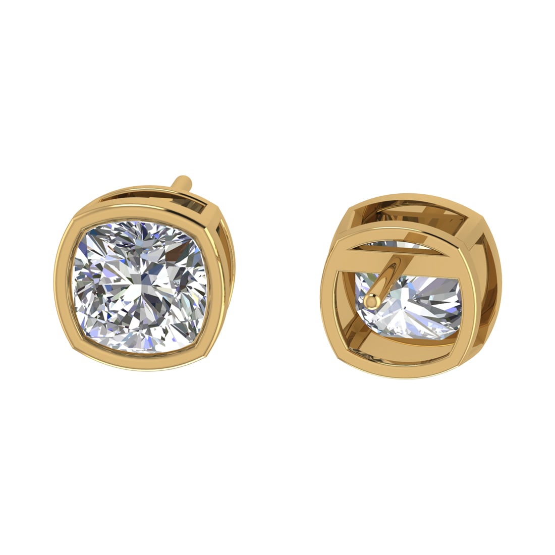 1.90 Ctw SI2/SI1 Diamond Bezel Set 14k Yellow Gold Stud Earrings (ALL DIAMO (1 of 1)