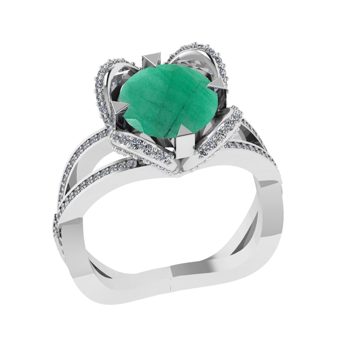 3.40 Ctw VS/SI1 Emerald and Diamond 14k white Gold Engagement Ring: Center Stone Weight :-2.75 Ctw ( Round Cut) Center Stone Color :-Emerald Center Stone Setting : Prong Side Diamond Weight Of Ctw :- 0.65 Ctw Color : J-K Clarity : VS/SI1 Daimond Setting : Prong Metal