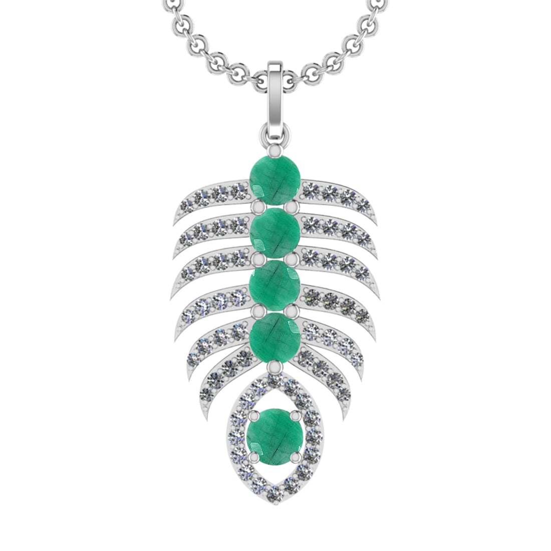 4.60 Ctw VS/SI1 Emerald and Diamond 14k white Gold Pandant (ALL DIAMOND ARE: Center Stone Weight :-3.00 Ctw ( Round Cut) Center Stone Color :-Emerald Center Stone Setting : Prong Side Diamond Weight Of Ctw :- 1.60 Ctw Color : J-K Clarity : VS/SI1 Daimond Setting : Prong Metal