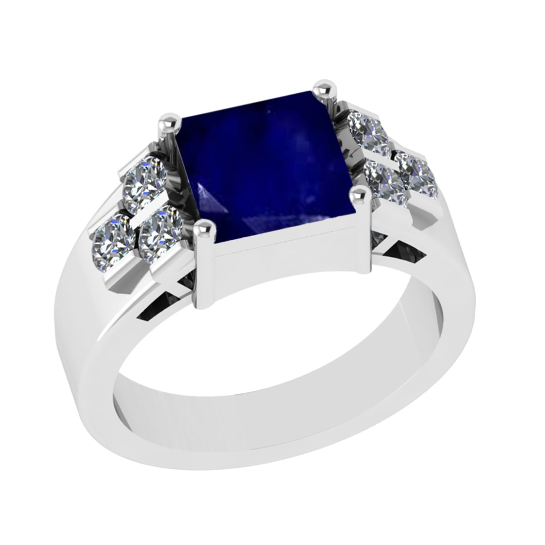 3.66 Ctw VS/SI1 Blue Sapphire and Diamond 14k white Gold Engagement Ring (A: Center Stone Weight :-3.00 Ctw ( Princess Cut) Center Stone Color :-Blue Sapphire Center Stone Setting : Prong Side Diamond Weight Of Ctw :- 0.66 Ctw Color : J-K Clarity : VS/SI1 Daimond Setting : Pro