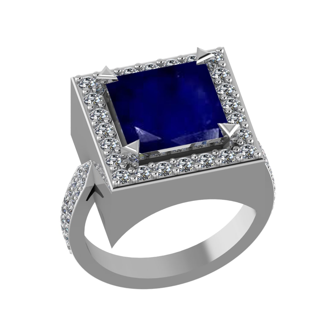 3.35 Ctw VS/SI1 Blue Sapphire and Diamond 14k white Gold Engagement Ring (A: Center Stone Weight :-2.50 Ctw ( Princess Cut) Center Stone Color :-Blue Sapphire Center Stone Setting : Prong Side Diamond Weight Of Ctw :- 0.85 Ctw Color : G-H Clarity : VS/SI1 Daimond Setting : Pro