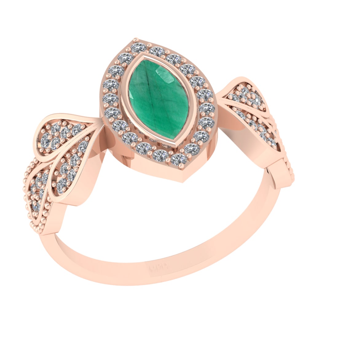 0.83 Ctw VS/SI1 Emerald and Diamond14K Rose Gold Engagement Ring: Center Stone Weight : 0.50 Ctw (Marquise Cut) Center Stone Color :-Emerald Center Stone Setting : Prong Side Diamond Weight Of Ctw 0.33 Ctw Color : J-K Clarity : VS/SI1 Stone Setting : Prong Metal Wei
