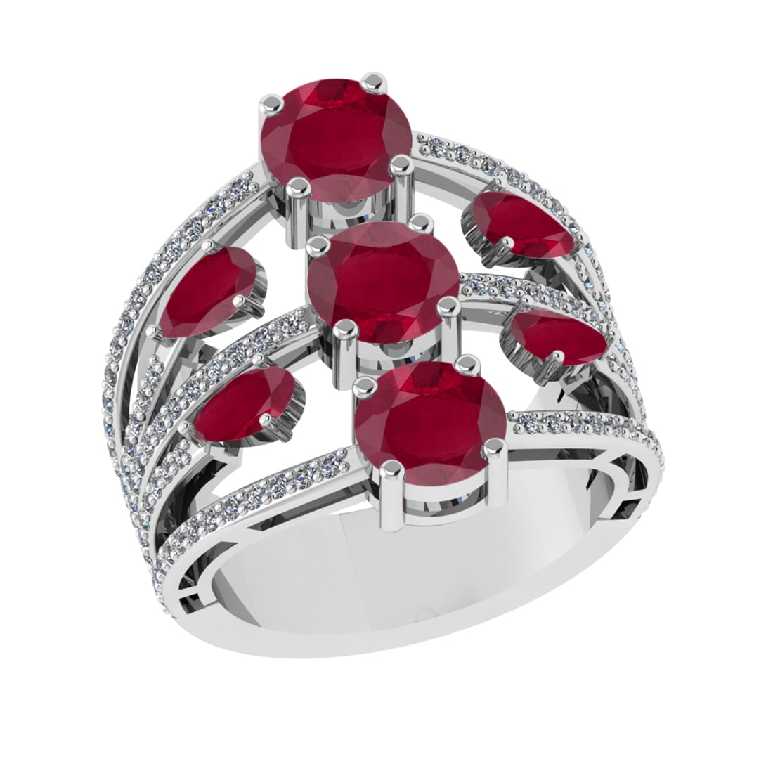 4.22 Ctw VS/SI1 Ruby and Diamond 14k white Gold Engagement Ring (ALL DIAMON (1 of 2)