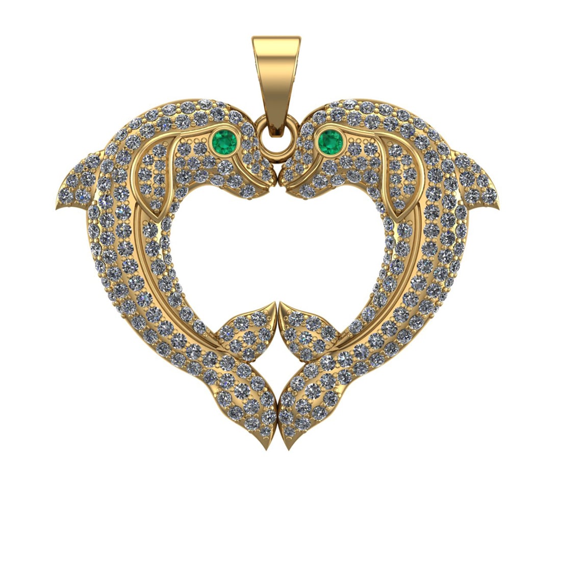 2.50 Ctw VS/SI1 Diamond 14k Yellow Gold Fish Pendant (ALL DIAMOND ARE LAB G: Eye stone Weight :- 0.07 ctw Eye Stone Color :- Emerald setting :-prong Total Daimond Weight :-2.43 Ctw Color : J-K Clarity : VS/SI1 Setting : Prong Metal Weight : Approx 9.39 gram 14k Yellow Gold Fis