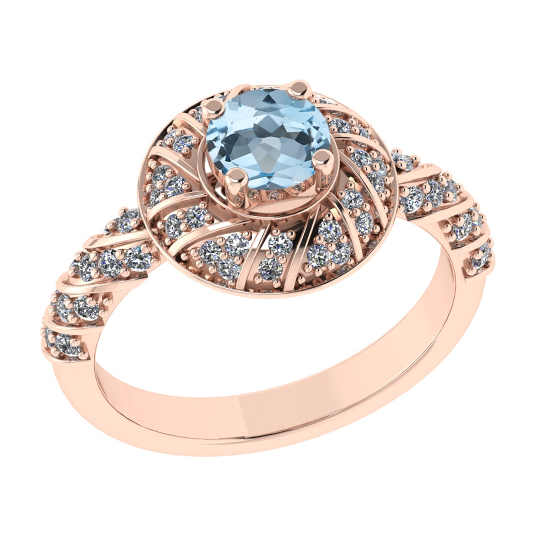 1.03 Ctw VS/SI1 Blue Topaz and Diamond Set 10K Rose Gold Engagement Ring (A: Center Stone Weight :-0.66 Ctw ( Round Cut) Center Stone Color :-Blue Topaz Center Stone Setting : Prong Side Diamond Weight Of Ctw 0.37 Ctw Color : J-K Clarity : VS/SI1 Daimond Setting : Prong Metal