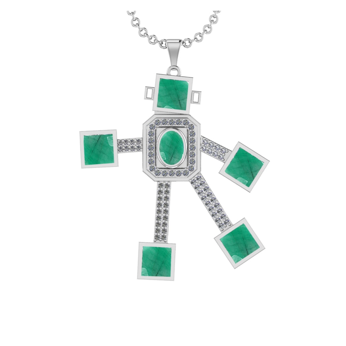 7.65 Ctw VS/SI1 Emerald and Diamond 14K White Gold Necklace(ALL DIAMOND ARE: Center Stone Weight 7.00 Ctw (Princess & Oval cut) Color :- Emerald Center Stone Setting : Prong Side Diamond Weight Of Ctw0.65 Ctw Color : J-K Clarity : VS/SI1 Stone Setting : Prong Metal Weight : Ap