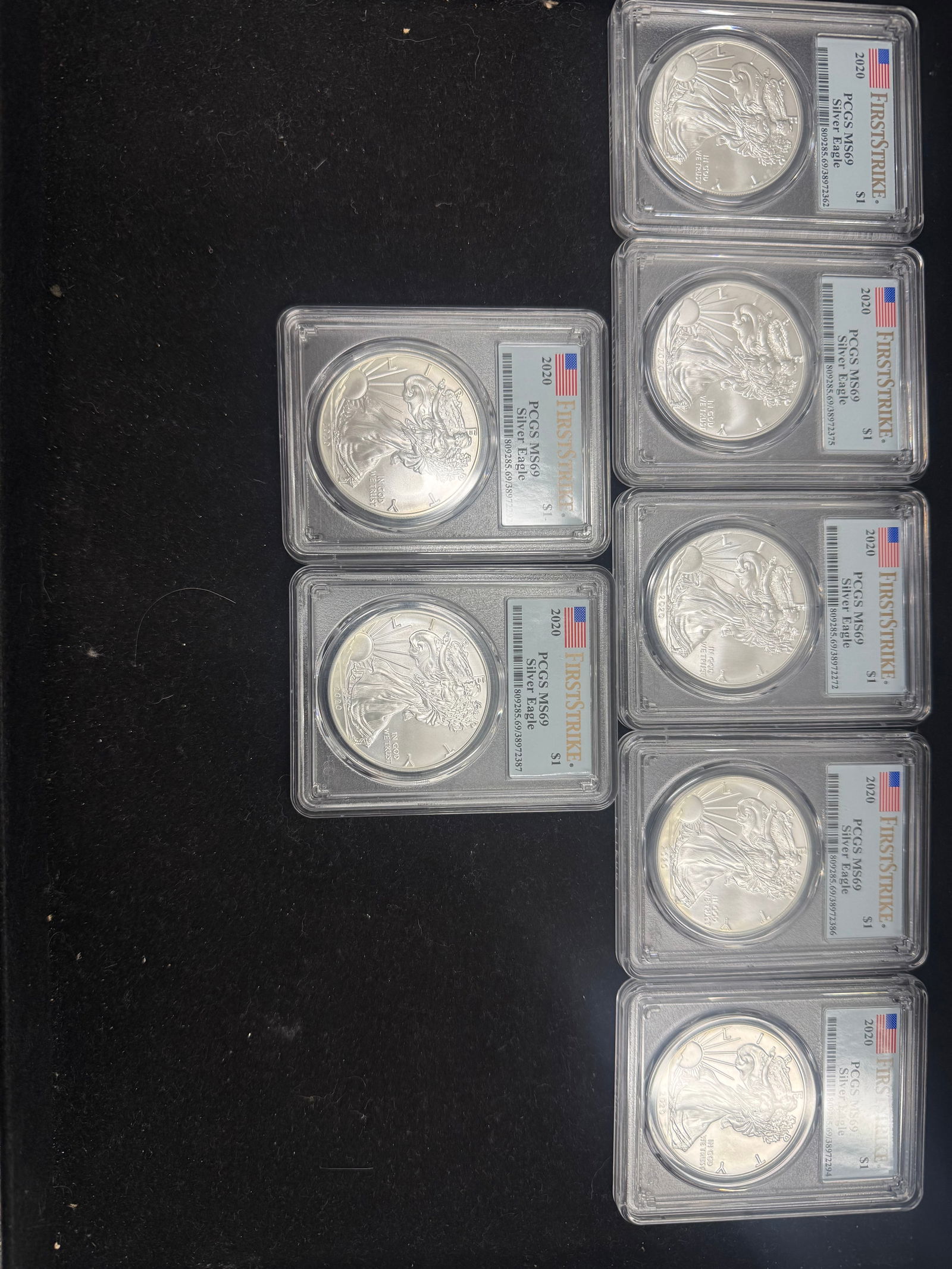 Lot of 2020 PCGS MS69 Certified American Silver Eagles First Strike .999 7 (1 of 1)